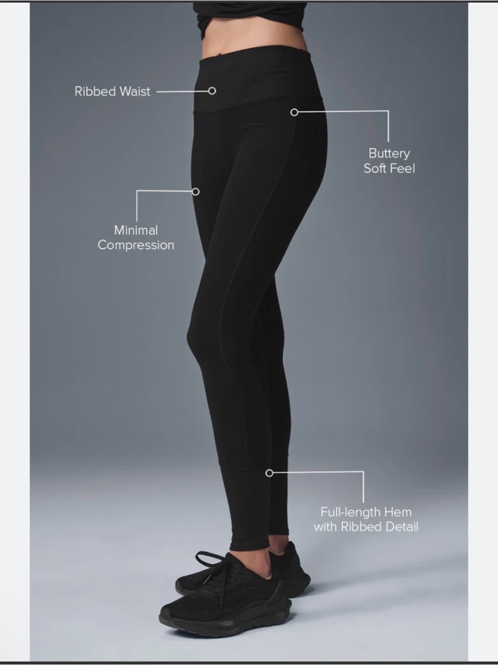 ALO Yoga Alosoft Lounge Black Ribbed-Waist Full-Length Leggings